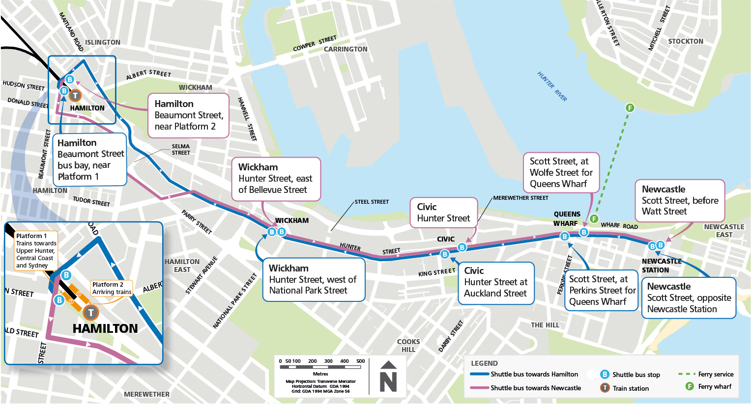 Bus Service To Run From Hamilton Station After Train Line Cut   Newcastle Map 